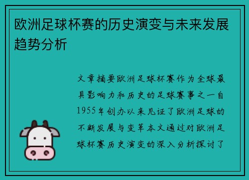 欧洲足球杯赛的历史演变与未来发展趋势分析